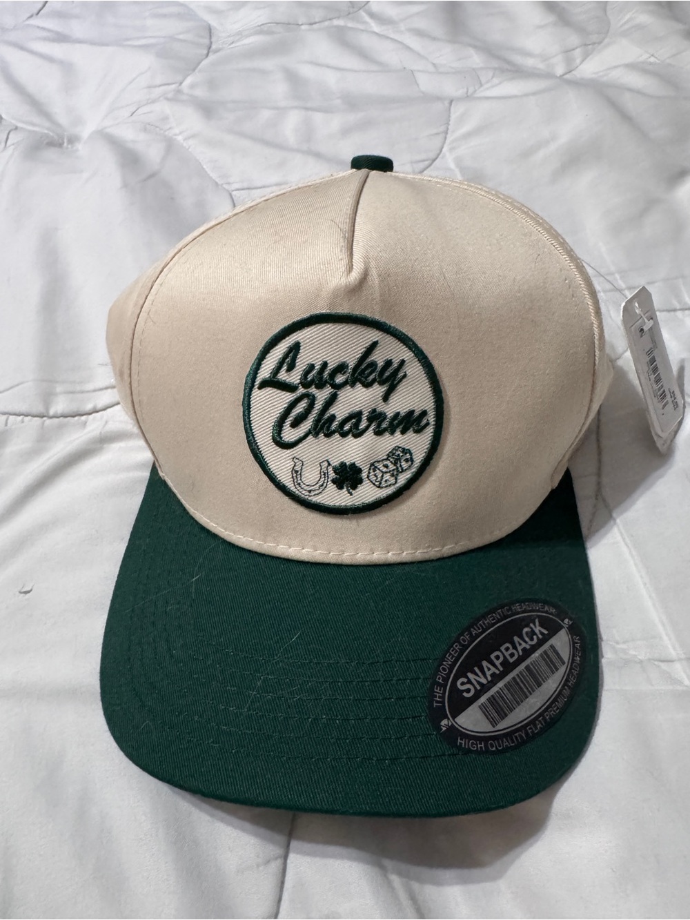 Altar'd State Lucky Charm Snapback Hat - Cream and Dark Green